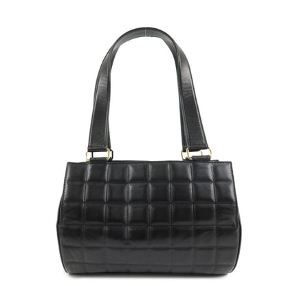 CHANEL Chocolate Bar Lamb Skin Mini Boston Bag Hand Bag Black
