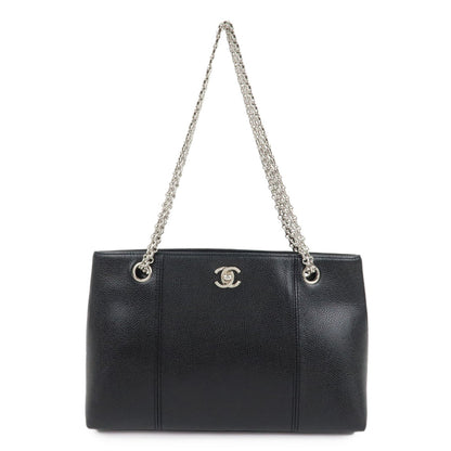 CHANEL Caviar Skin Chain Tote Bag Black Silver Hardware