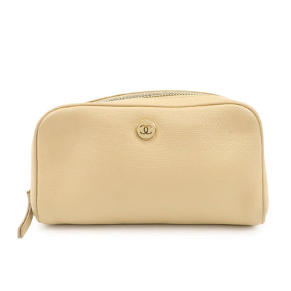 CHANEL COCO Button Leather Cosmetic Pouch Beige Gold A20913