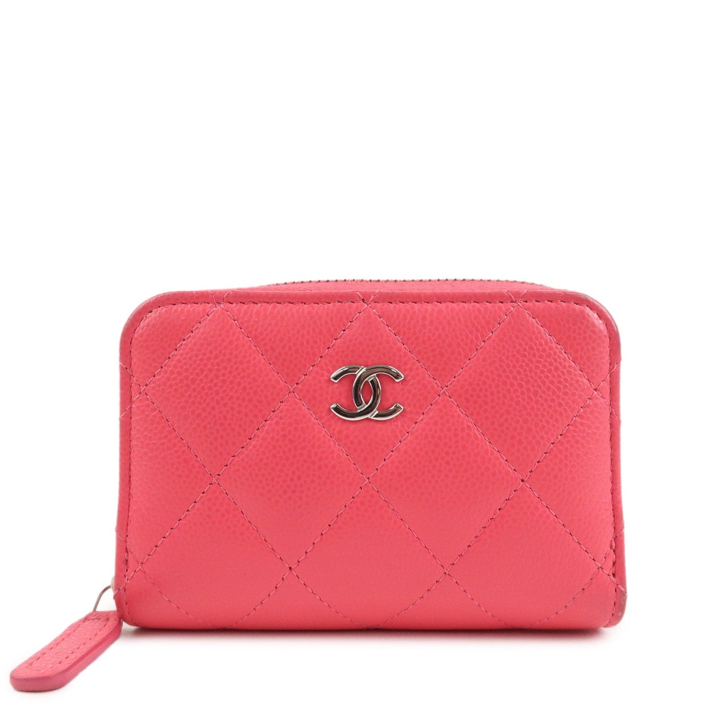 CHANEL Matelasse Lamb Skin Zip Around Coin Case Pink A69271