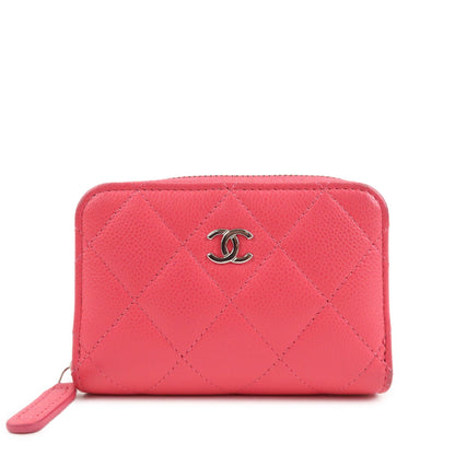 CHANEL Matelasse Lamb Skin Zip Around Coin Case Pink A69271