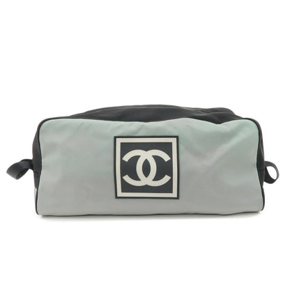 CHANEL Sportsline Nylon Canvas Shoes Bag Hand Bag Black Gray