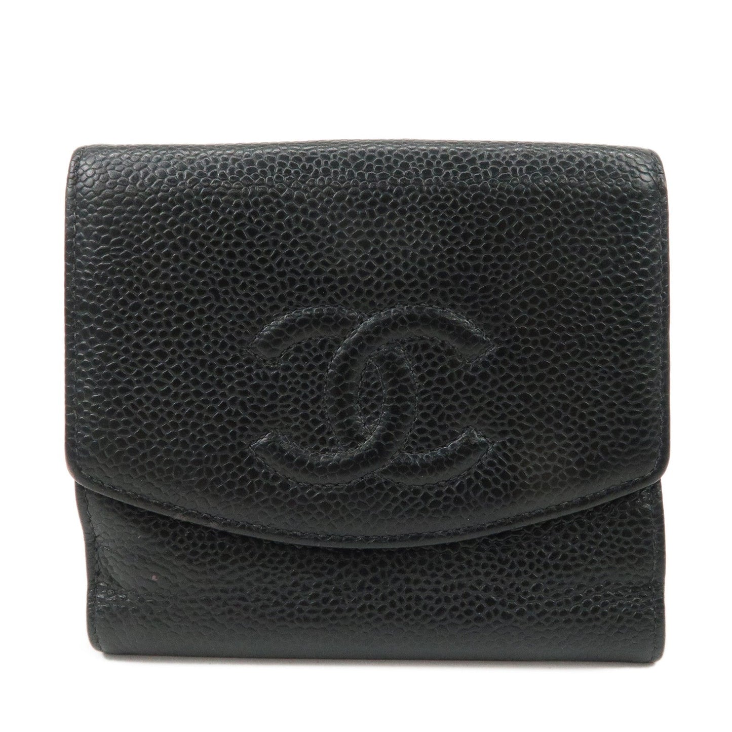 CHANEL COCO Mark Caviar Skin Double Hook Wallet Black A13496