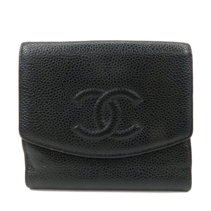 CHANEL COCO Mark Caviar Skin Double Hook Wallet Black A13496