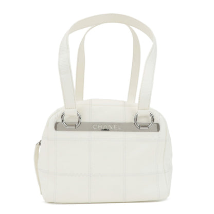 CHANEL Chocolate Bar Caviar Skin Mini Boston Hand Bag White
