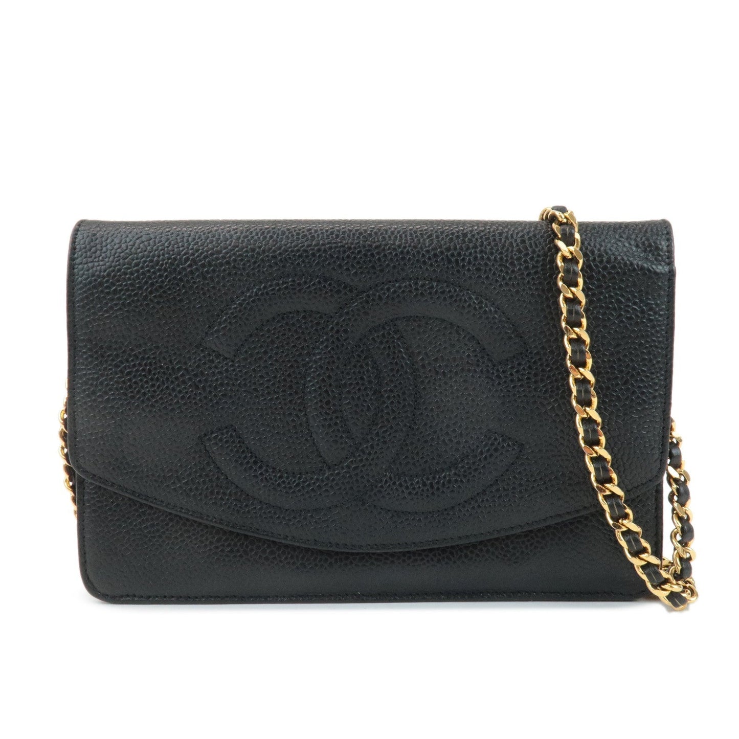CHANEL COCO Mark Caviar Skin Chain Wallet WOC Black A13509