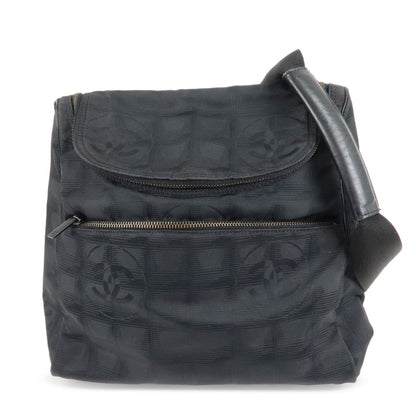 CHANEL New Travel Line Nylon Jacquard Leather 2Way Back Pack Black