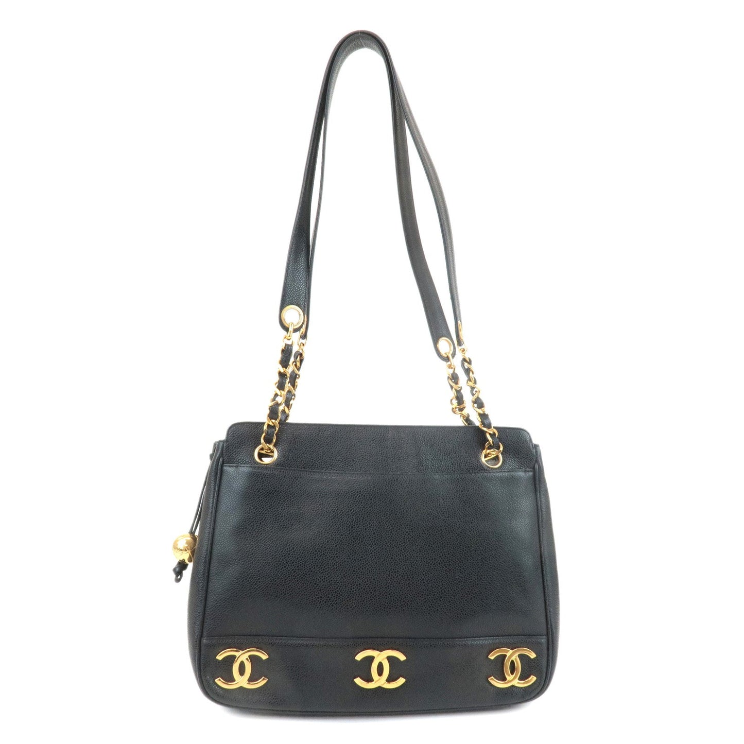 CHANEL Triple COCO Caviar Skin Tote Bag Black Gold