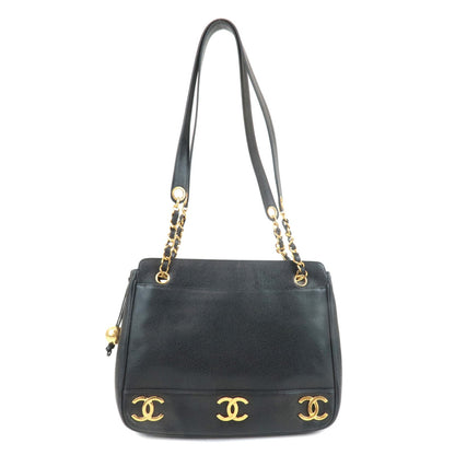 CHANEL Triple COCO Caviar Skin Tote Bag Black Gold