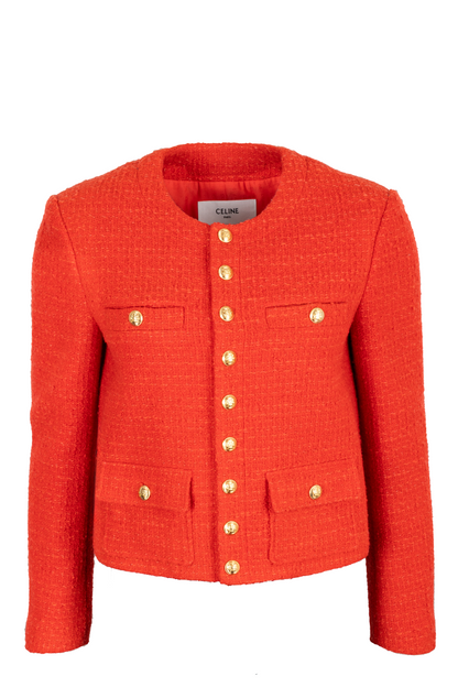 CELINE Patch Pocket Tweed Jacket Red