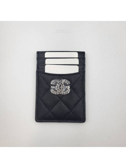 24P Coco Lettering CC Logo Card Slot Caviar Black AP3835 Chanel
