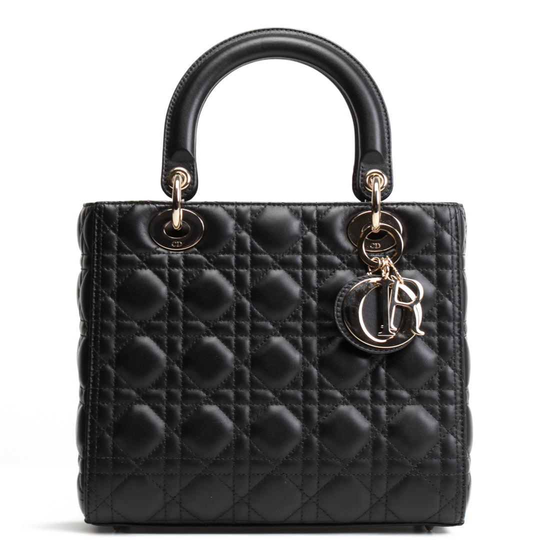 CHRISTIAN DIOR Medium Lady Dior Shoulder Bag - Black