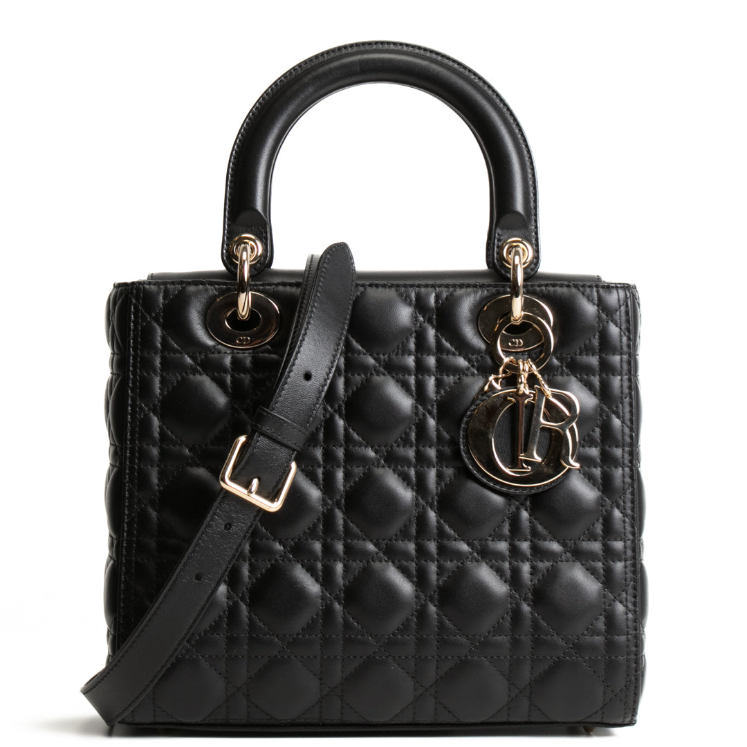CHRISTIAN DIOR Medium Lady Dior Shoulder Bag - Black