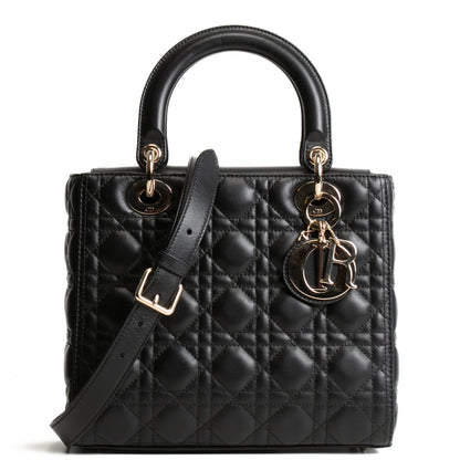 CHRISTIAN DIOR Medium Lady Dior Shoulder Bag - Black