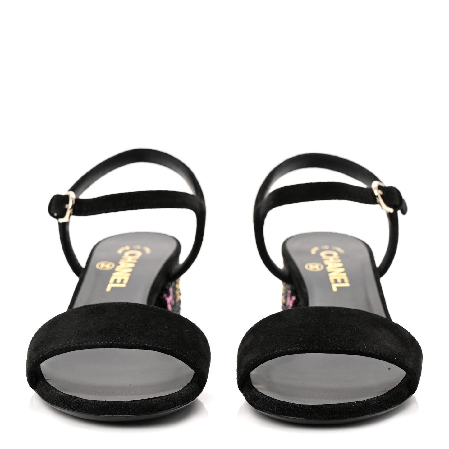 Suede Strass Ankle Strap Sandals 37.5 Black Multicolor