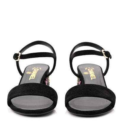 Suede Strass Ankle Strap Sandals 37.5 Black Multicolor