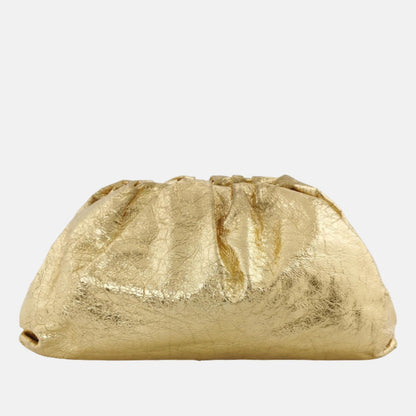 Bottega Veneta Pouch Large Metallic Gold Wrinkled Leather