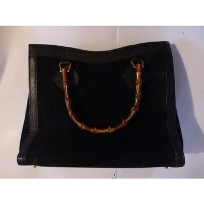 Gucci Xl Two Way Black Suedebamboo Handles Leather And Satchel