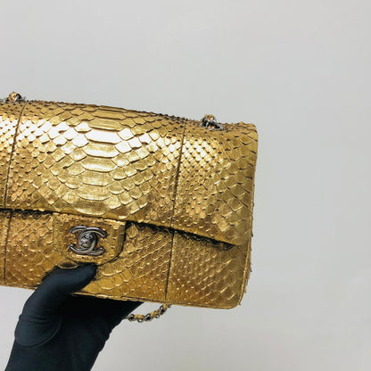 Classic Double Flap Gold M/L Python Bag with RHW