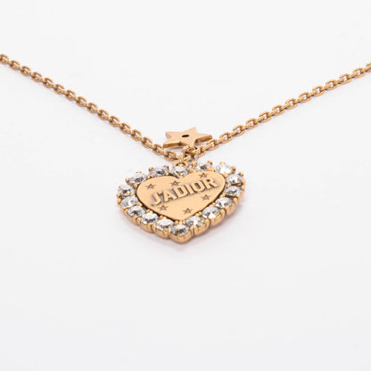 Dior Aged Gold Tone Metal J'Adior Double Heart Long Necklace