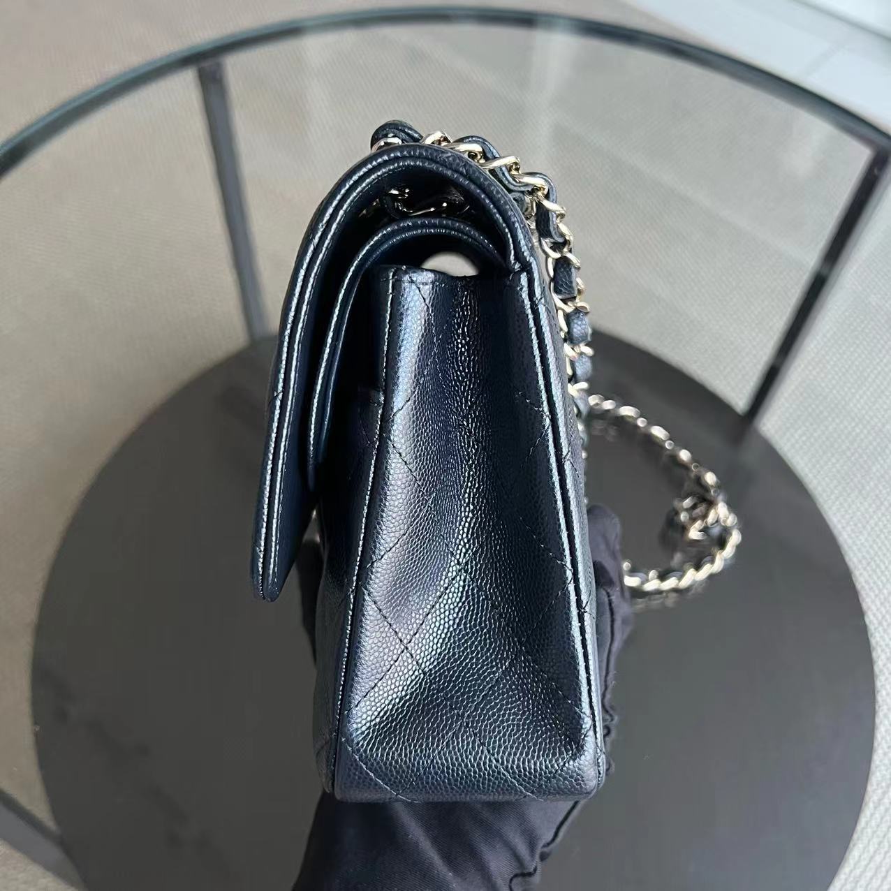 *Un, Full Set Receipt* Caviar Double Flap Quilted Grained Calfskin Dark Blue Golden Hardware Series 28