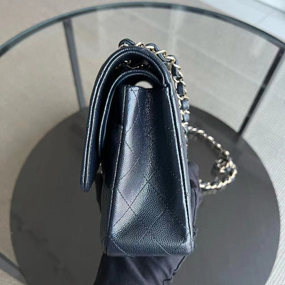 *Un, Full Set Receipt* Caviar Double Flap Quilted Grained Calfskin Dark Blue Golden Hardware Series 28