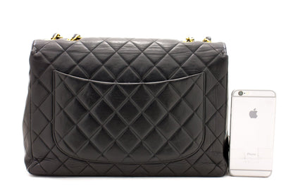 CHANEL Jumbo 11" Large Chain Shoulder Bag Flap Black Lambskin Gold f35