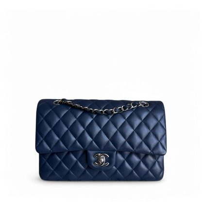 Chanel Classic Flap Medium - 25CM Quilted Lambskin Dark Blue Silver Hardware Series 22