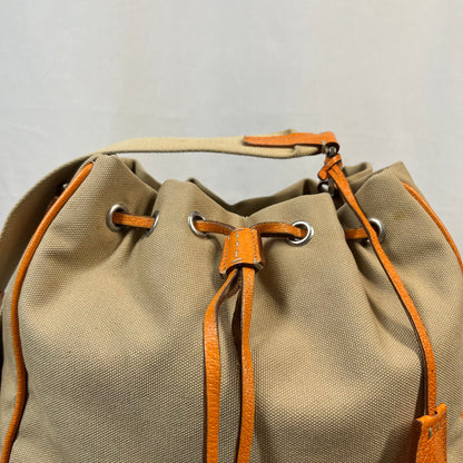 Prada Leather & Canvas Drawstring Orange Bucket Bags TS3776