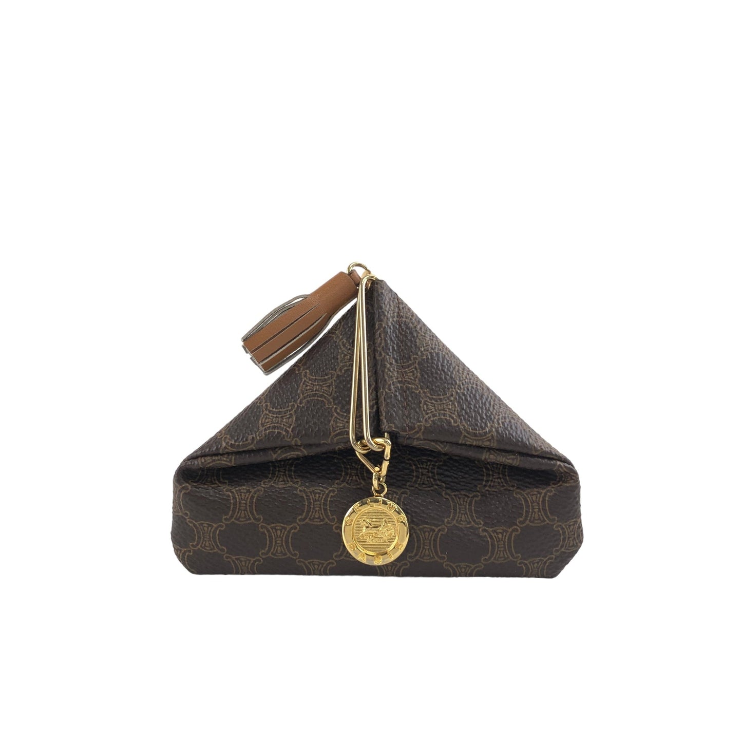 CELINE Macadam Horse Carriage Triangle Coin Purse Brown Vintage wgai4s