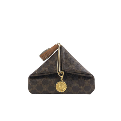 CELINE Macadam Horse Carriage Triangle Coin Purse Brown Vintage wgai4s