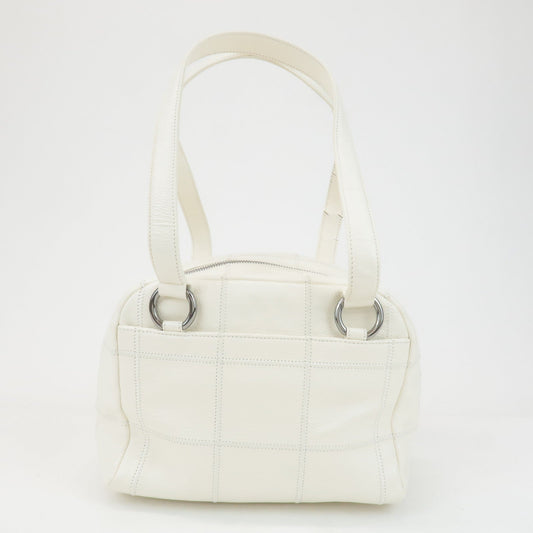 CHANEL Chocolate Bar Caviar Skin Mini Boston Hand Bag White