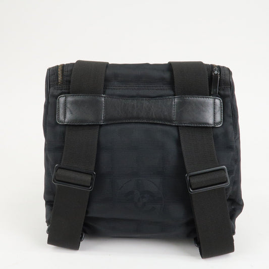 CHANEL New Travel Line Nylon Jacquard Leather 2Way Back Pack Black