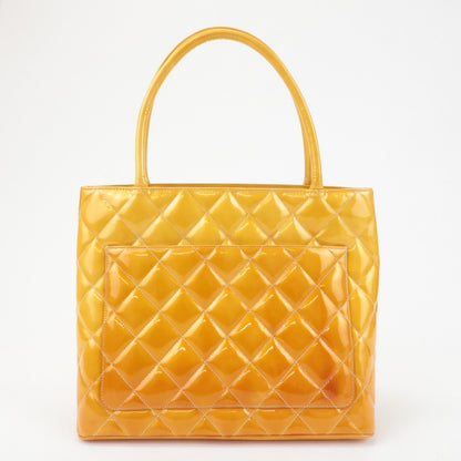 CHANEL Matelasse Patent Leather Medalion Tote Bag Yellow A01804