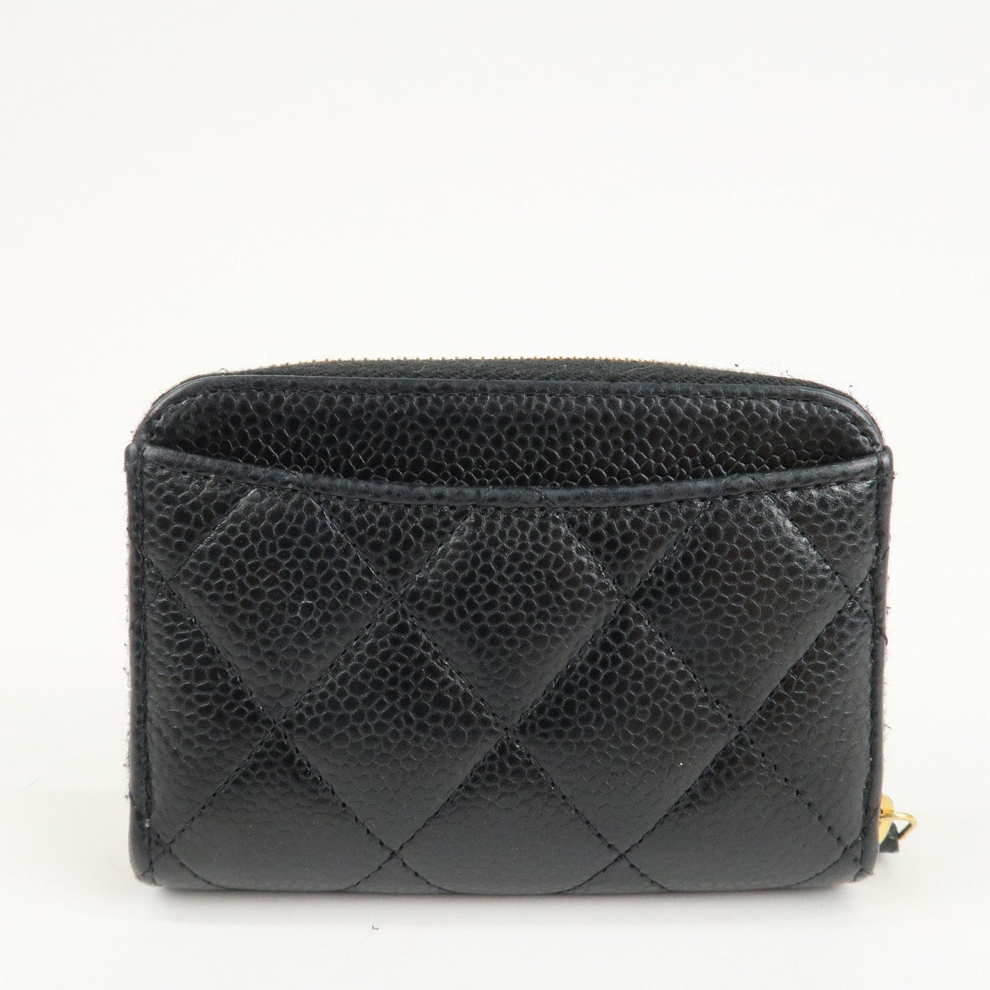 CHANEL Matelasse Caviar Skin Round Zip Coin Case Black AP0216