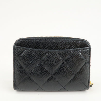 CHANEL Matelasse Caviar Skin Round Zip Coin Case Black AP0216