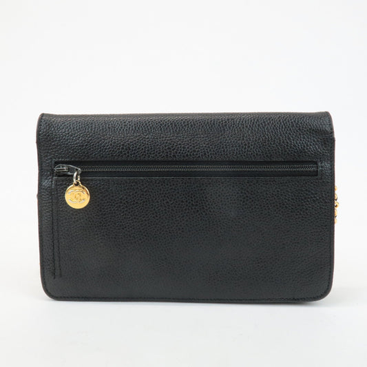 CHANEL COCO Mark Caviar Skin Chain Wallet WOC Black A13509