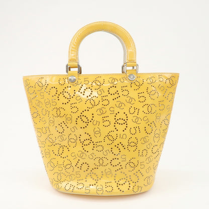 CHANEL COCO Mark No.5 Patent Leather Punching Hand Bag Yellow