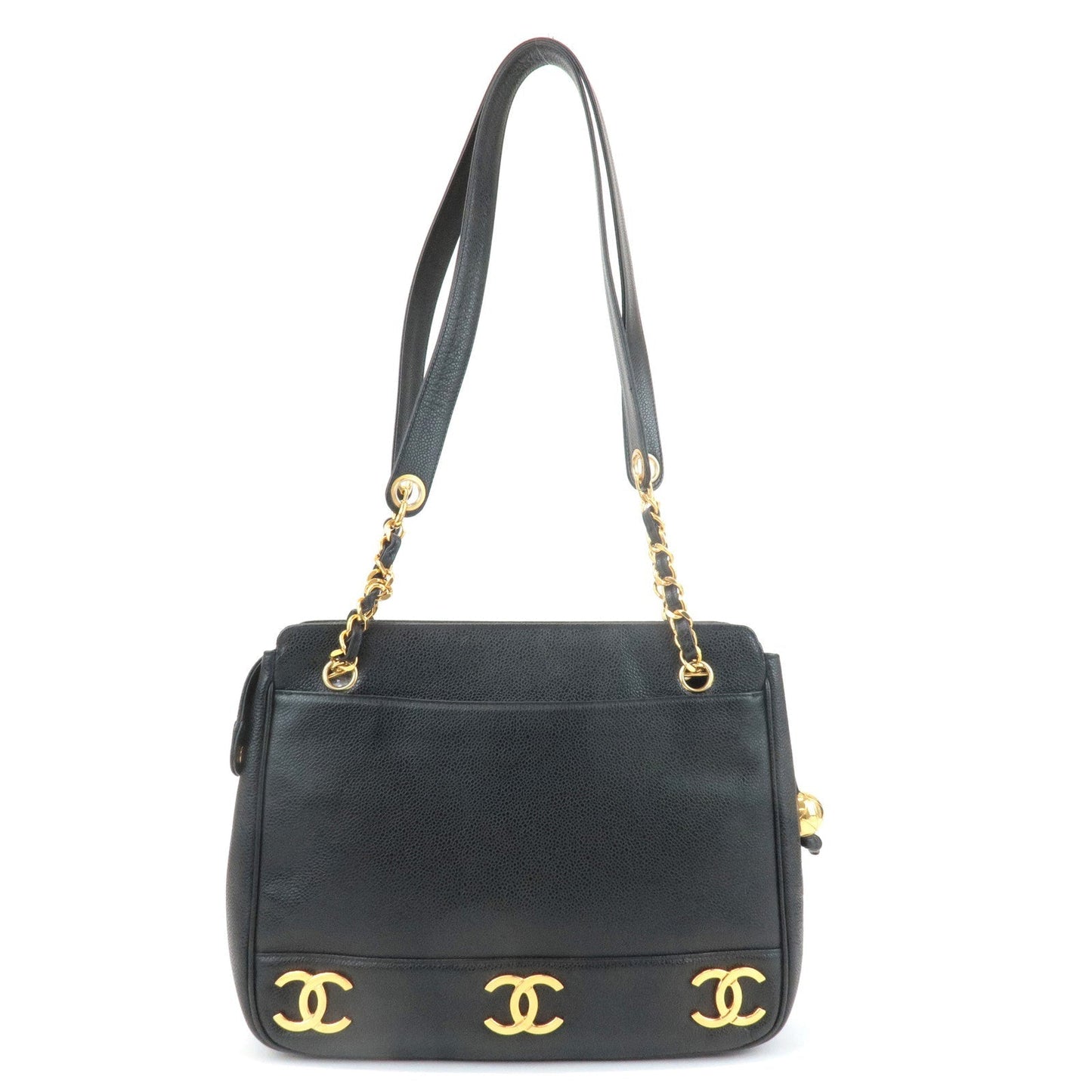 CHANEL Triple COCO Caviar Skin Tote Bag Black Gold