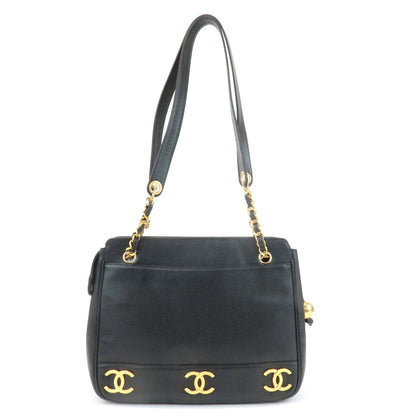 CHANEL Triple COCO Caviar Skin Tote Bag Black Gold