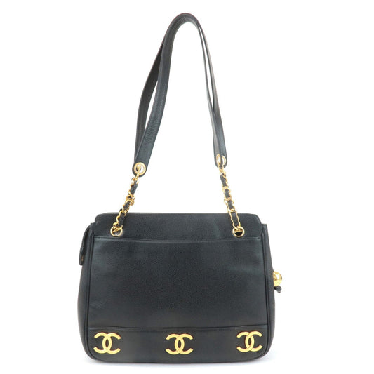 CHANEL Triple COCO Caviar Skin Tote Bag Black Gold