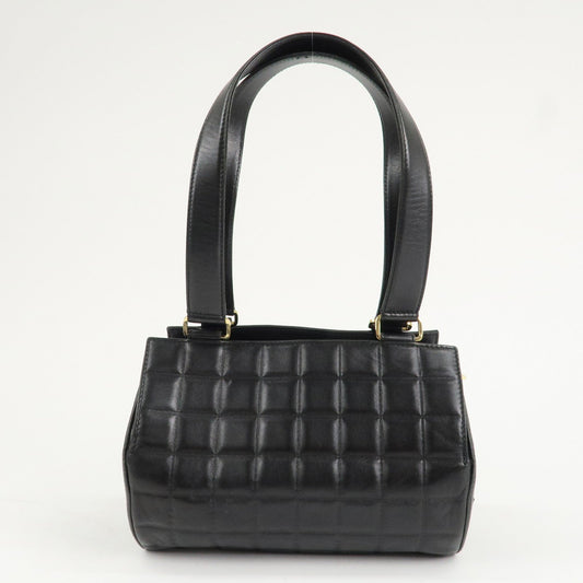CHANEL Chocolate Bar Lamb Skin Mini Boston Bag Hand Bag Black