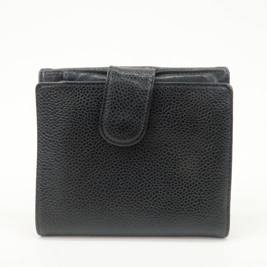 CHANEL COCO Mark Caviar Skin Double Hook Wallet Black A13496