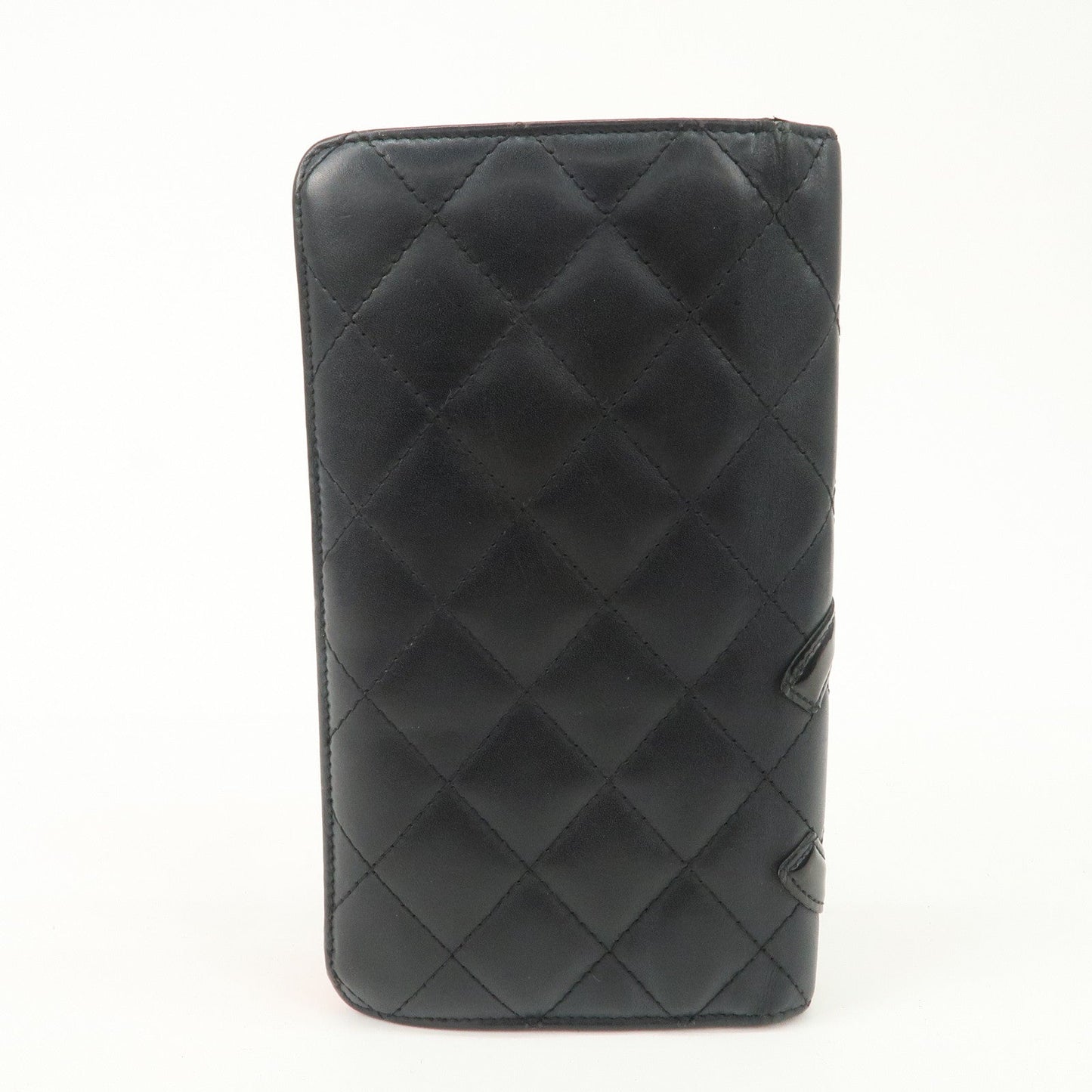 CHANEL Cambon Line Patent Leather Bi-fold Wallet Black A26717