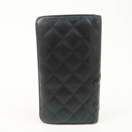 CHANEL Cambon Line Patent Leather Bi-fold Wallet Black A26717