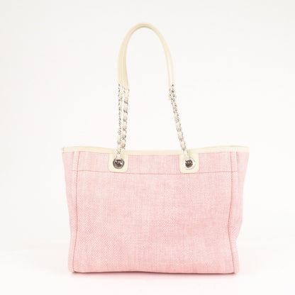 CHANEL Deauville MM Straw Leather Chain Tote Bag Pink A67001