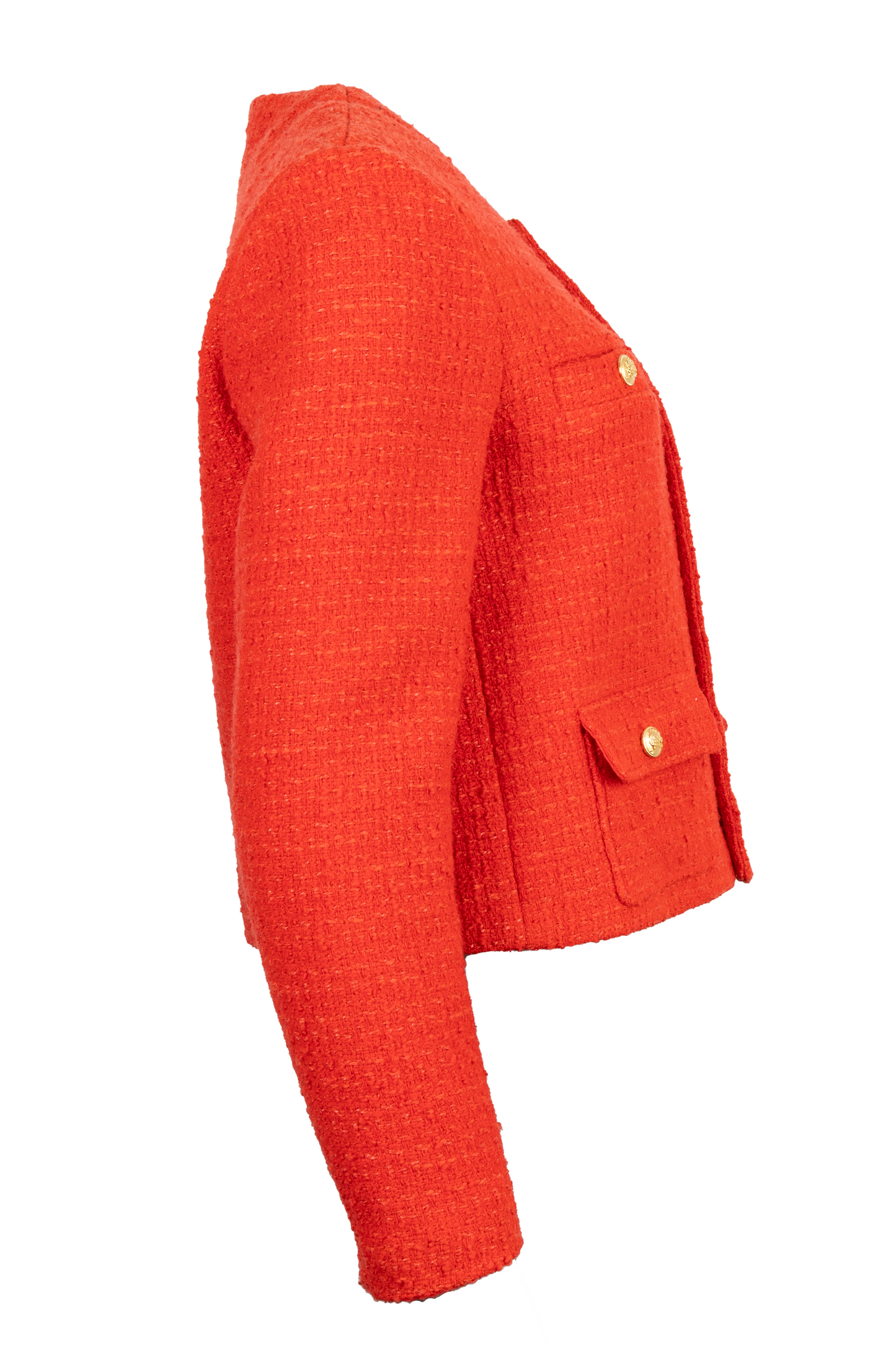 CELINE Patch Pocket Tweed Jacket Red