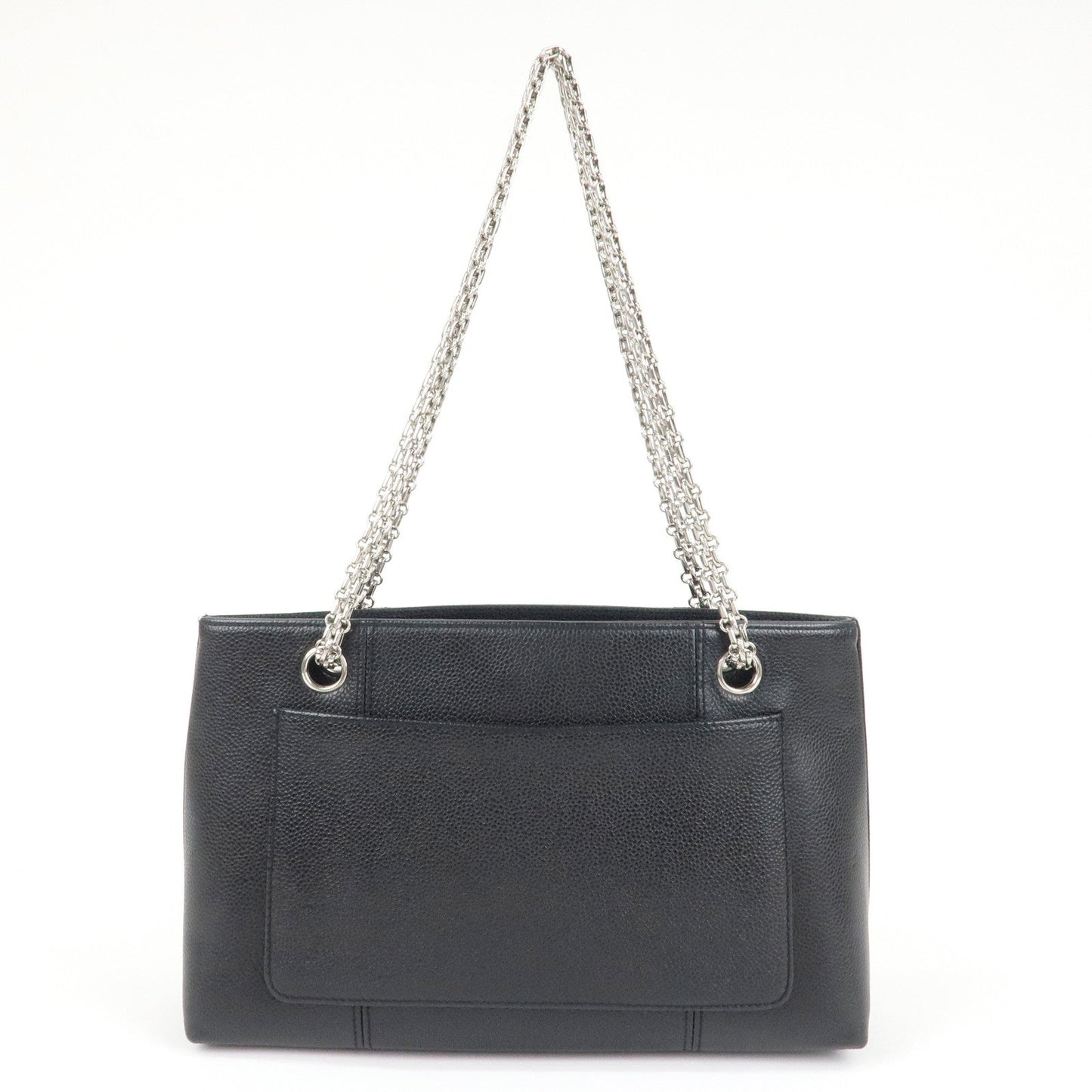 CHANEL Caviar Skin Chain Tote Bag Black Silver Hardware