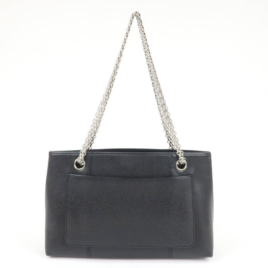 CHANEL Caviar Skin Chain Tote Bag Black Silver Hardware