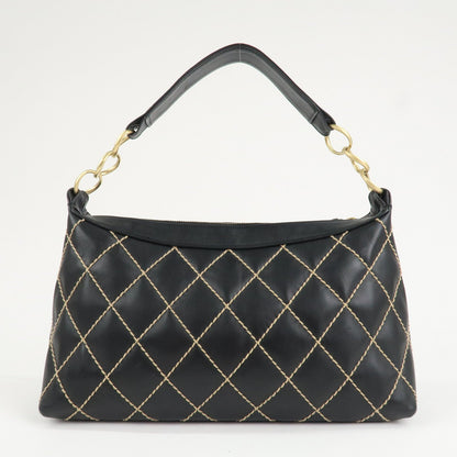 CHANEL Wild Stitch Lamb Skin Shoulder Bag Hand Bag Black A20663